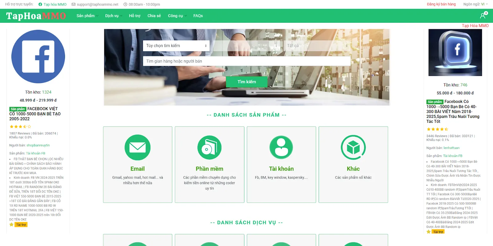 MMO Grocery – Platform providing large number of social network accounts in Vietnam